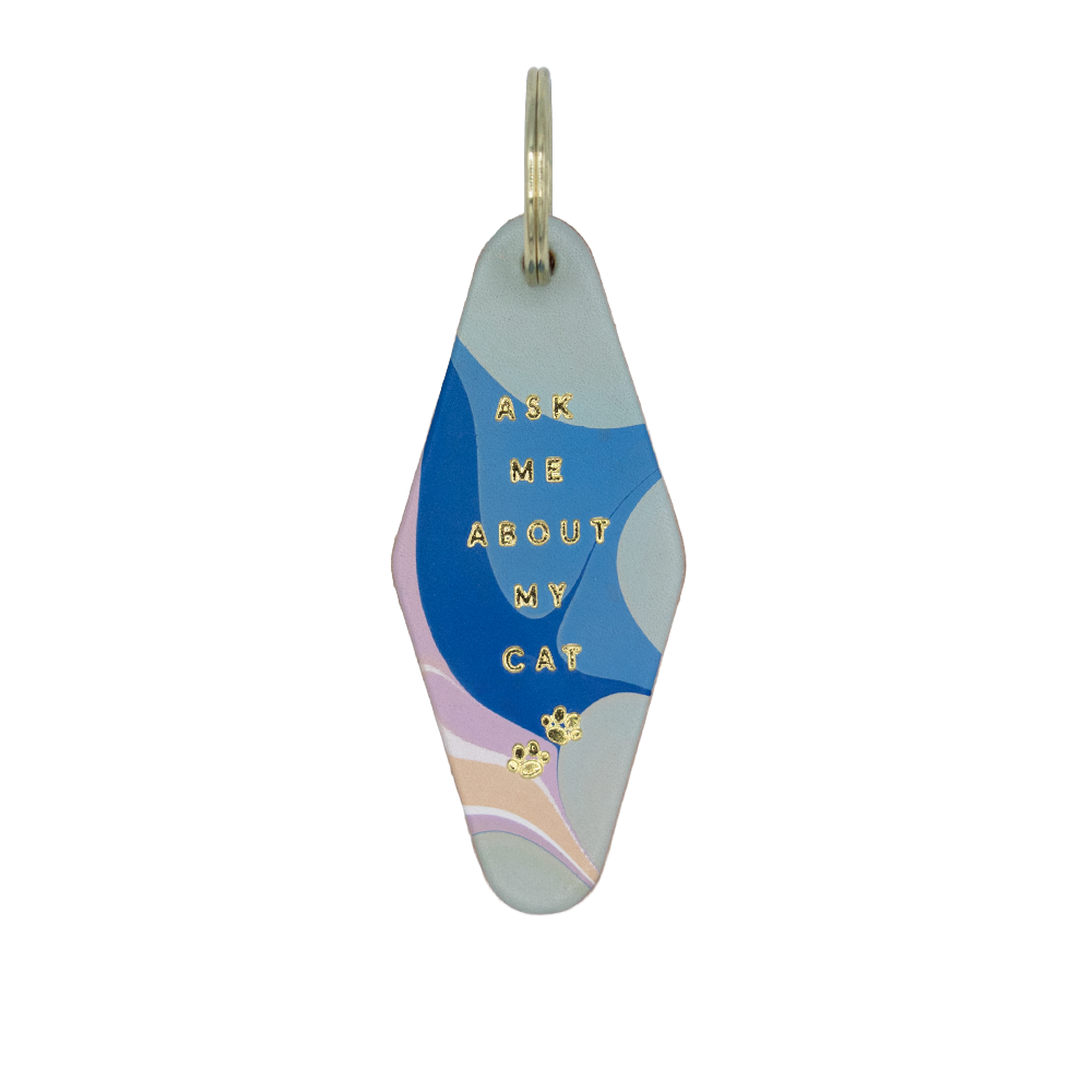 "Ask Me About My Cat" Hotel Keychain