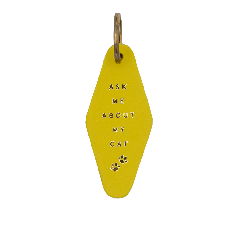 "Ask Me About My Cat" Hotel Keychain